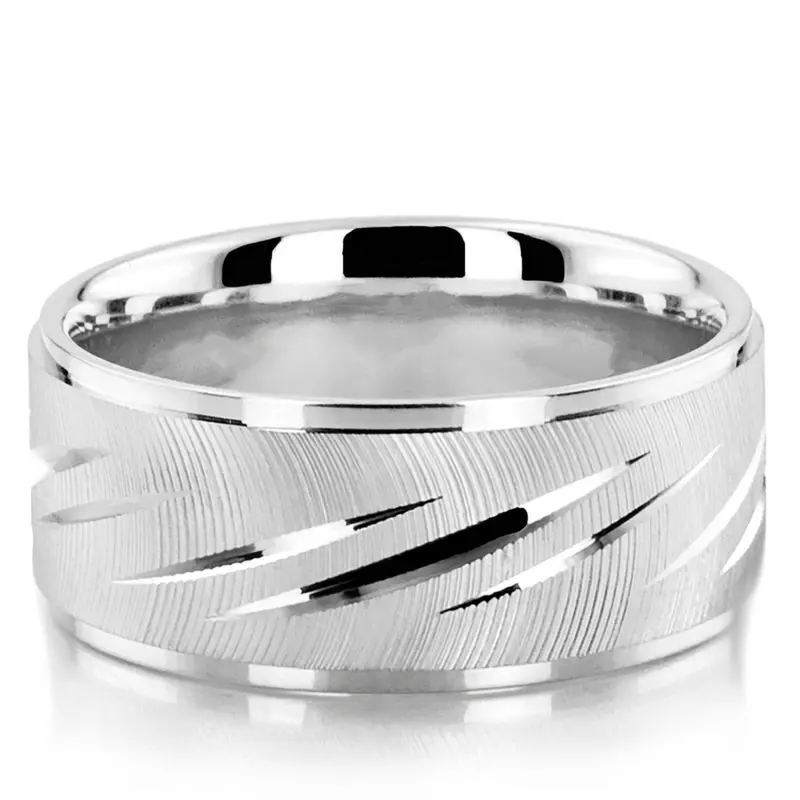 14K white gold 9mm. same as picture fancy-carved-diamond-cut-wedding-band - alternate view 2