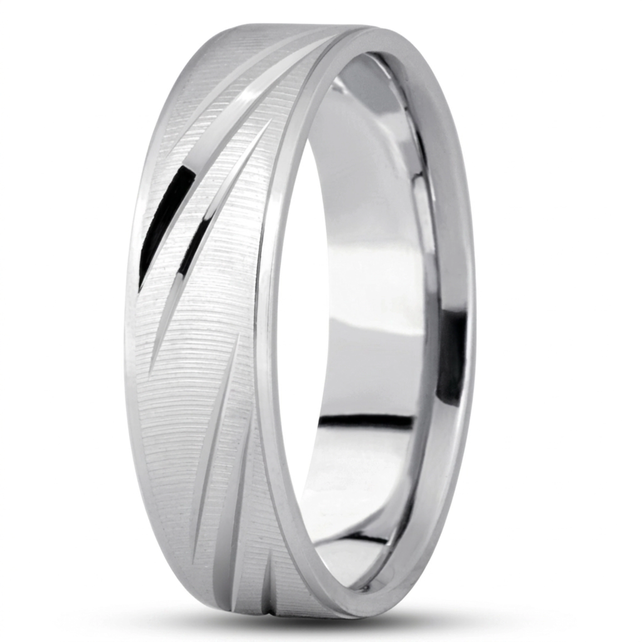10K white gold 6mm. same as picture fancy-carved-diamond-cut-wedding-band - alternate view 6