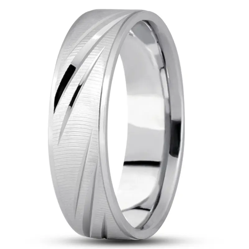 14K white gold 6mm. same as picture fancy-carved-diamond-cut-wedding-band - alternate view 6