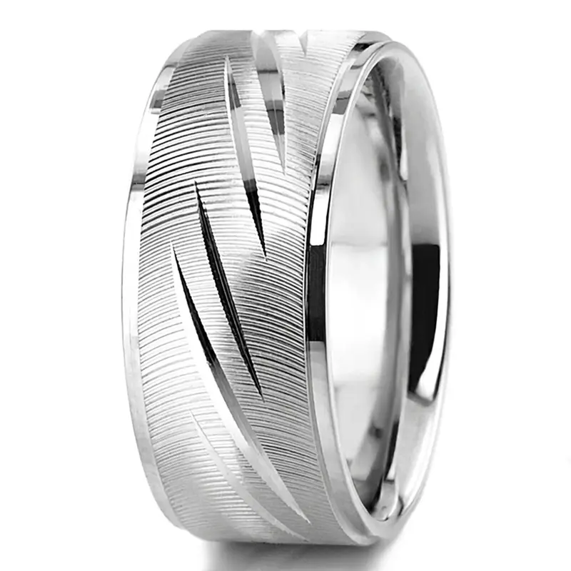 14K white gold 9mm. same as picture fancy-carved-diamond-cut-wedding-band - alternate view 5