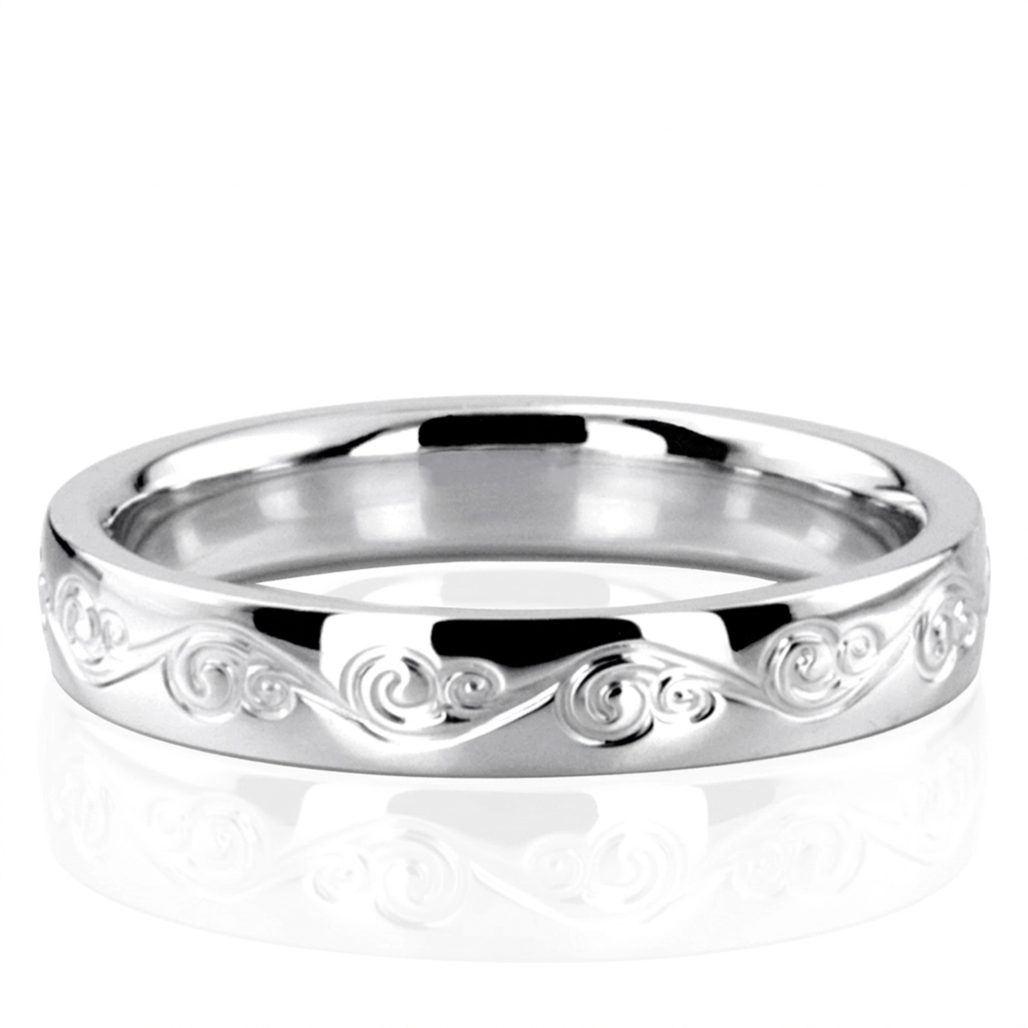 10K white gold 5mm. high polish In-Vogue-Floral-Wedding-Band - main view