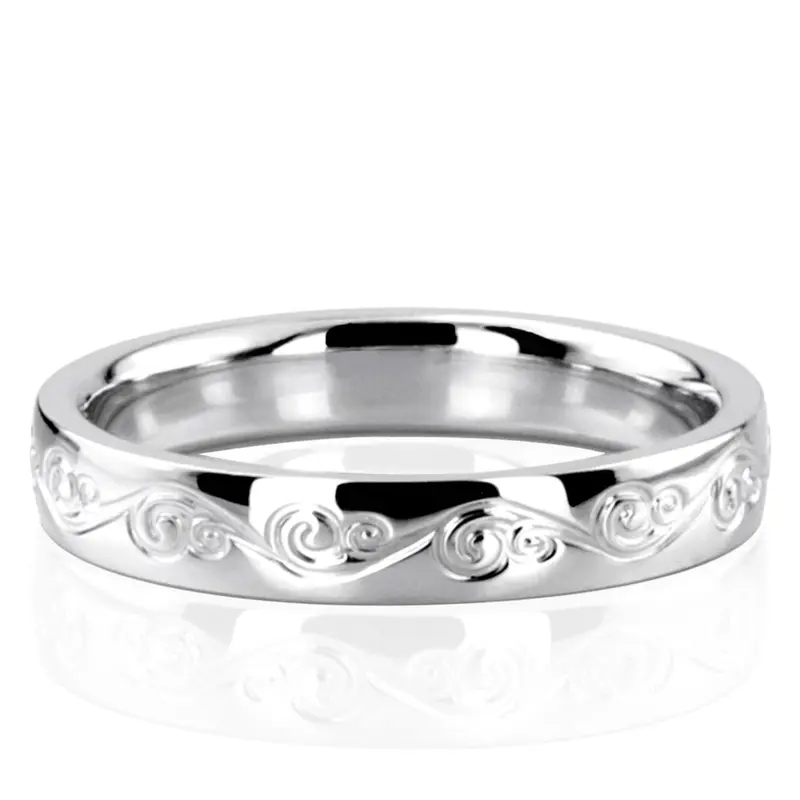 14K white gold 5mm. high polish In-Vogue-Floral-Wedding-Band - main view