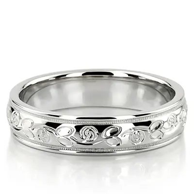 Refined Floral Carved Wedding Band  - view 3 of 9