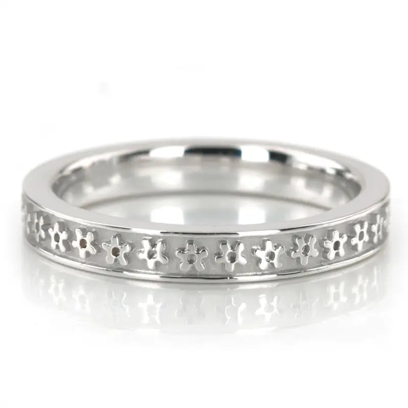 10K white gold 3mm. high polish Flower-Carved-Wedding-Ring - main view