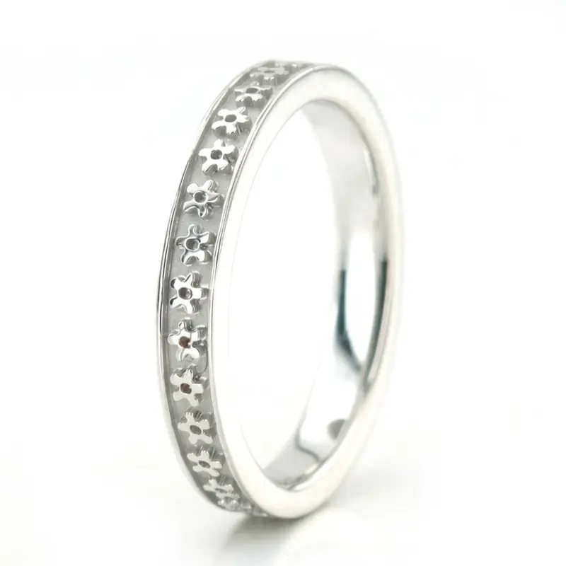 10K white gold 3mm. high polish Flower-Carved-Wedding-Ring - alternate view 5