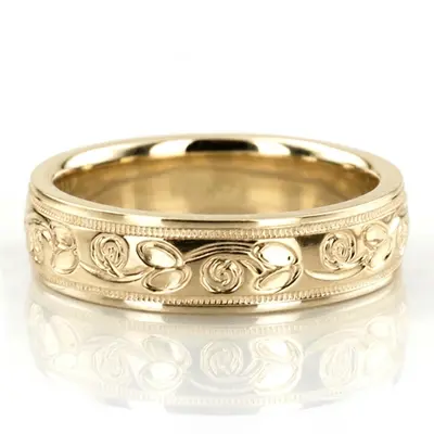 Refined Floral Carved Wedding Band  - view 2 of 9