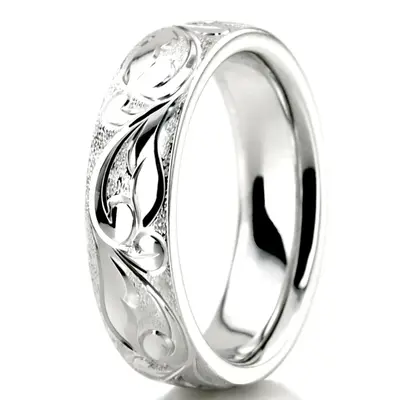 Exquisite Wire Matte Fancy Carved Wedding Ring  - view 4 of 5