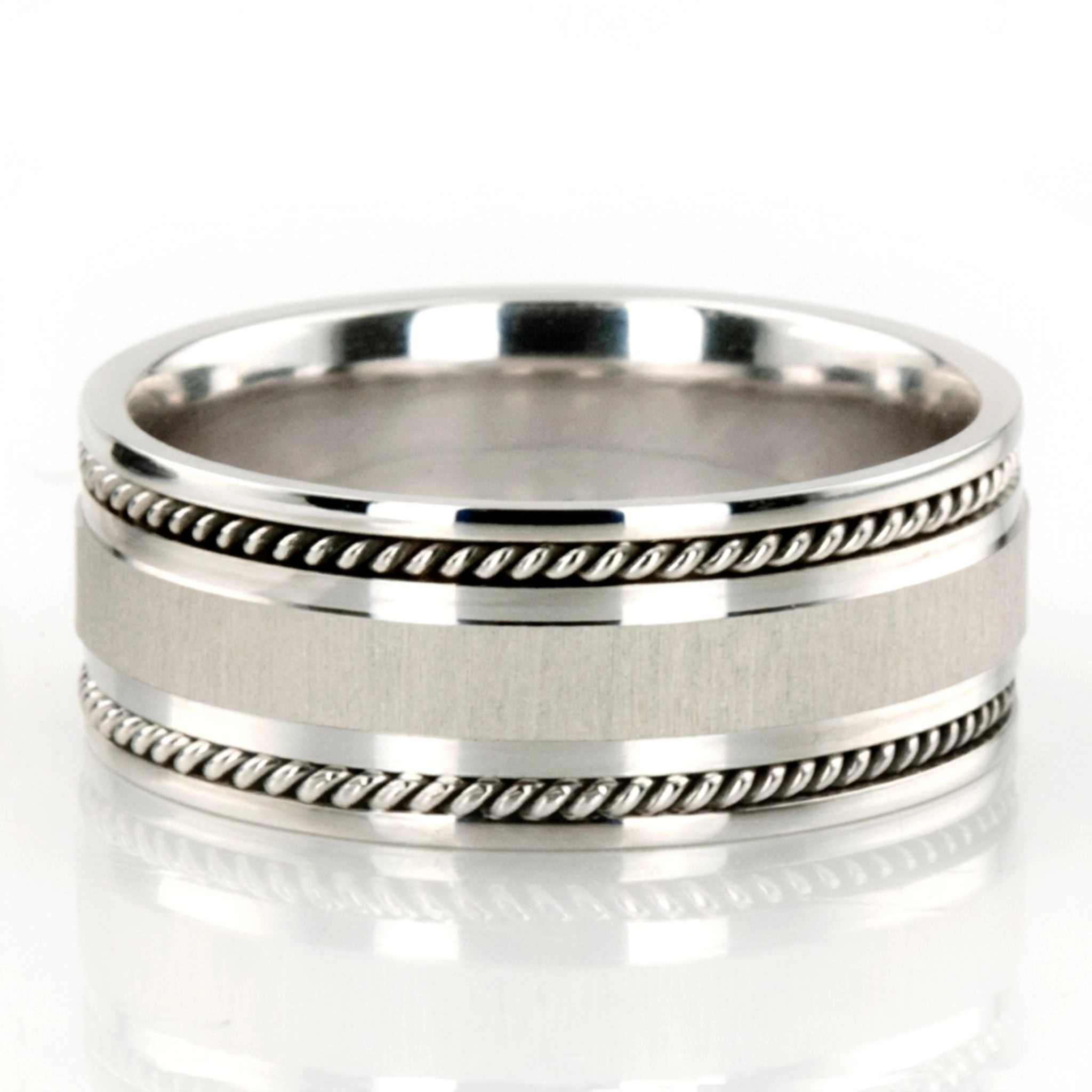 14K white gold 8.5mm. cross satin hand-made-wedding-band - main view