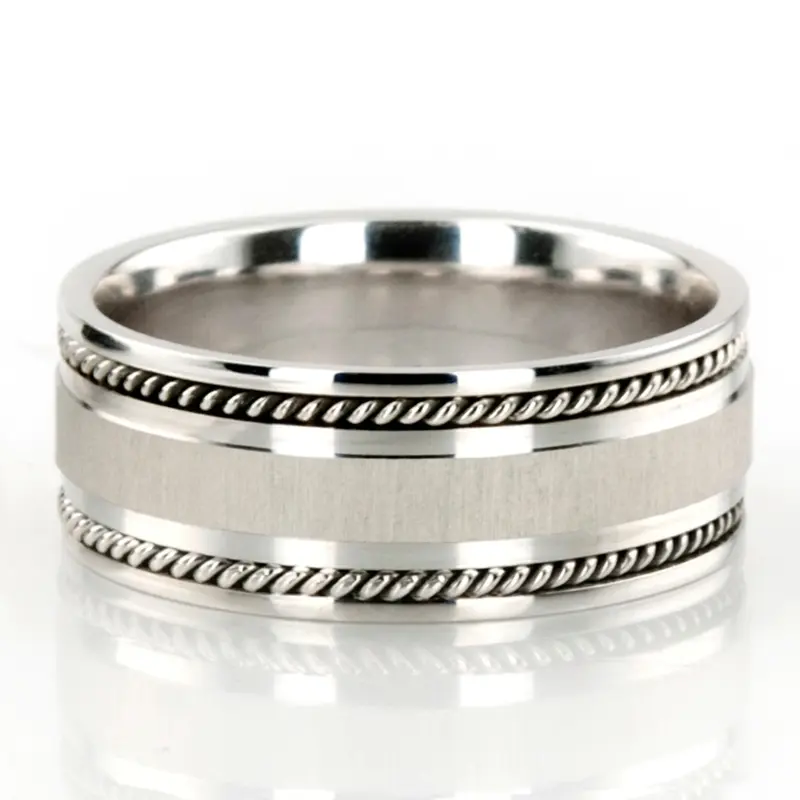 10K white gold 8.5mm. cross satin hand-made-wedding-band - main view