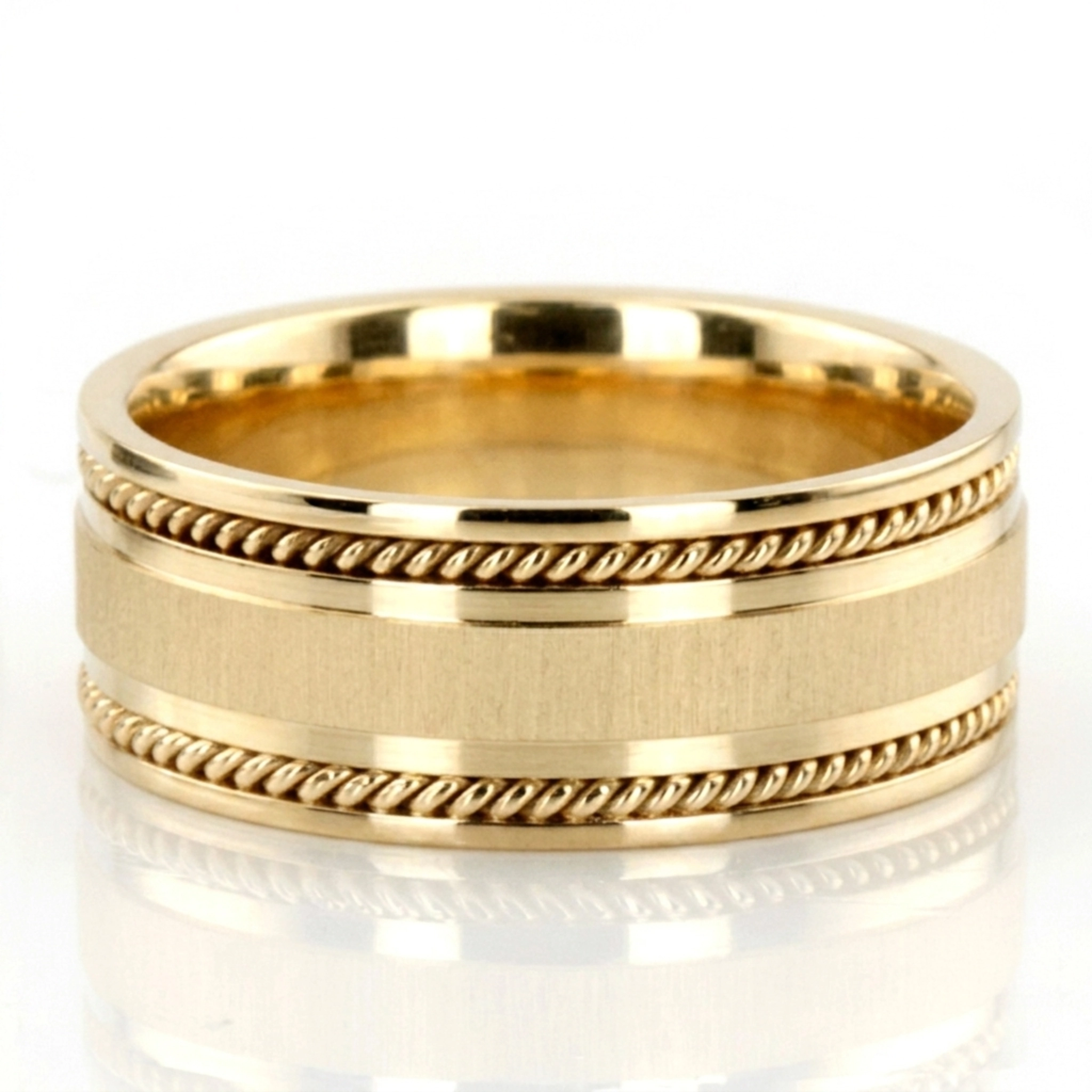 14K yellow gold 8.5mm. cross satin hand-made-wedding-band - alternate view 2