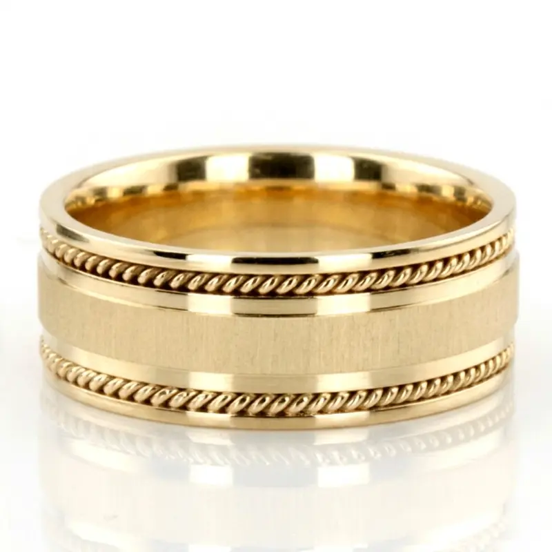 10K yellow gold 8.5mm. cross satin hand-made-wedding-band - alternate view 2
