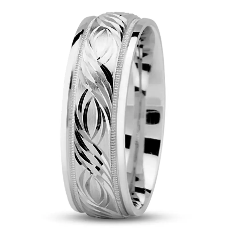 14K white gold 7mm. satin Exquisite-Fancy-Carved-Wedding-Ring - alternate view 6