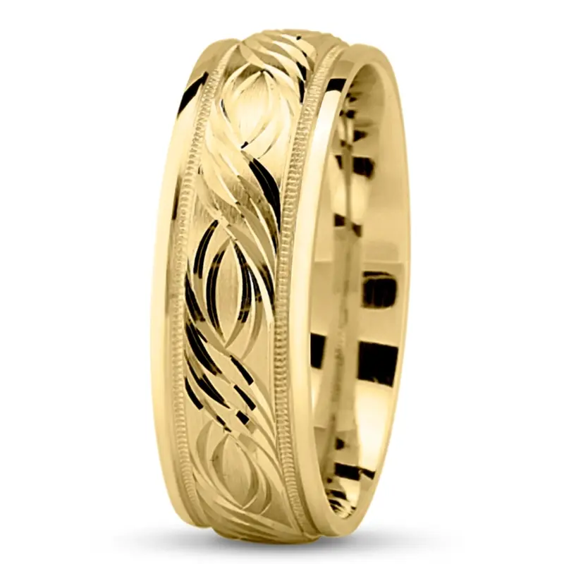 14K yellow gold 7mm. satin Exquisite-Fancy-Carved-Wedding-Ring - alternate view 5
