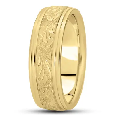 Exclusive Step Edge Carved Floral Design Wedding Band - view 4 of 6