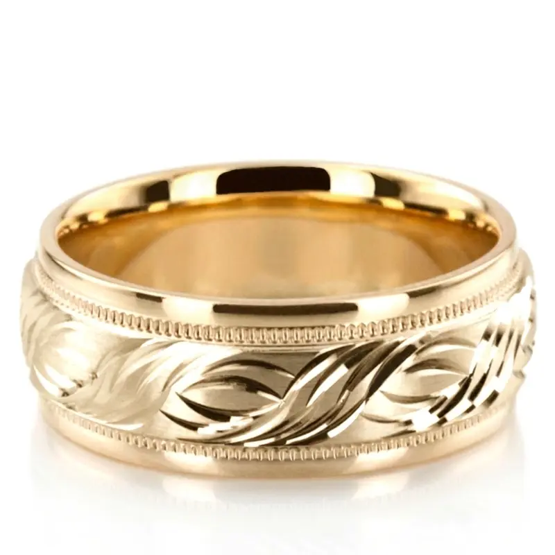 14K yellow gold 7mm. satin Exquisite-Fancy-Carved-Wedding-Ring - alternate view 3