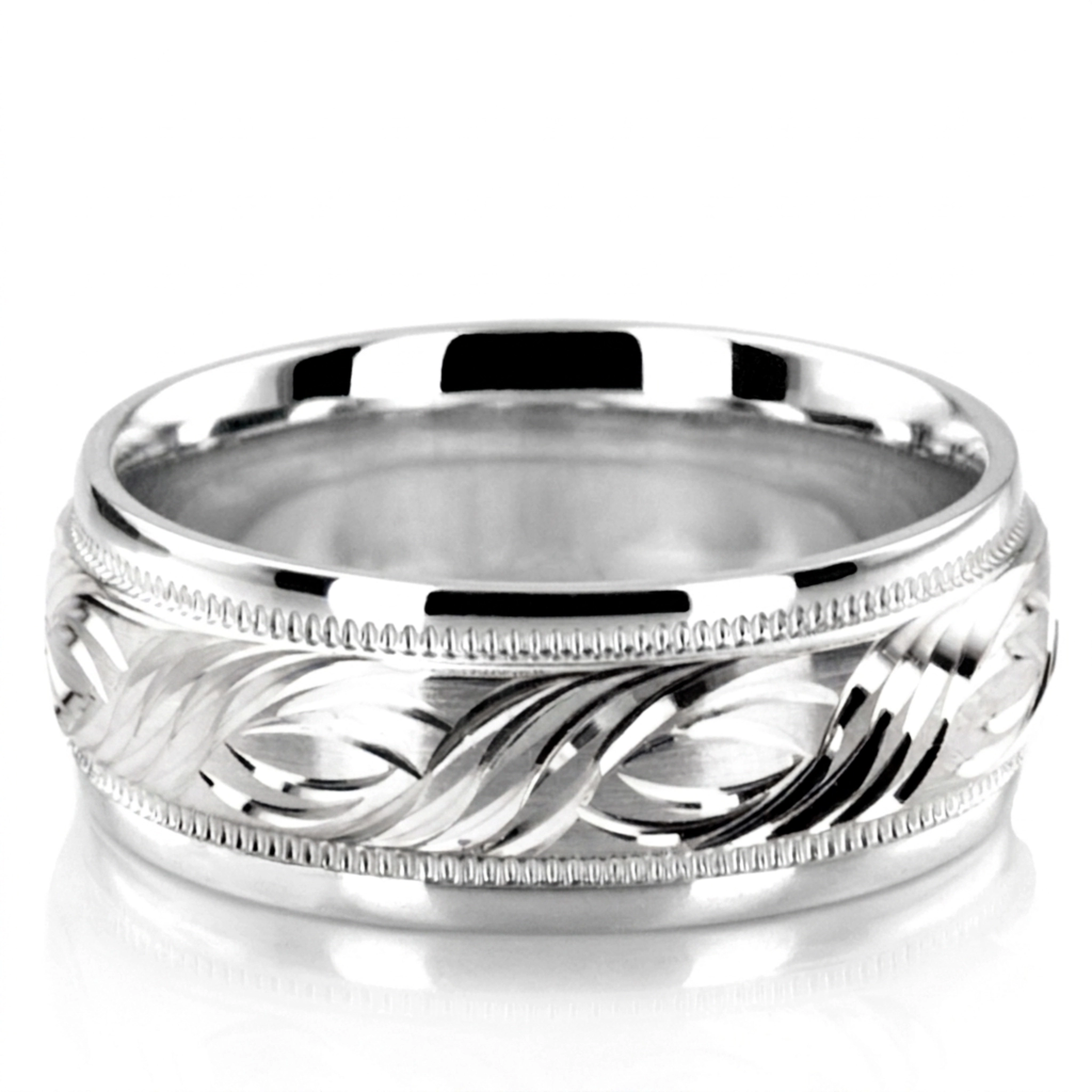 10K white gold 7mm. satin Exquisite-Fancy-Carved-Wedding-Ring - alternate view 2