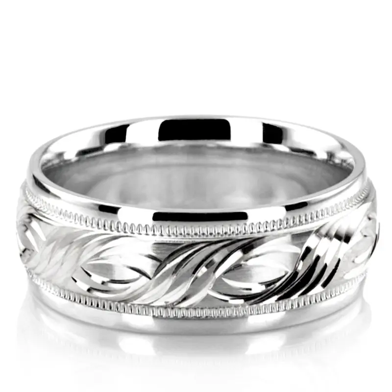14K white gold 7mm. satin Exquisite-Fancy-Carved-Wedding-Ring - alternate view 4