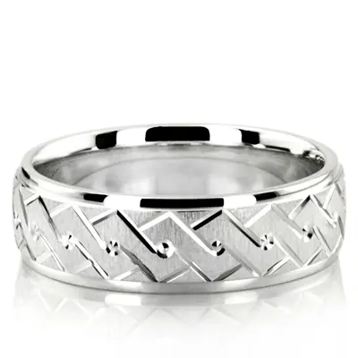 Double Helix Design Diamond Cut Wedding Band  - view 1 of 6