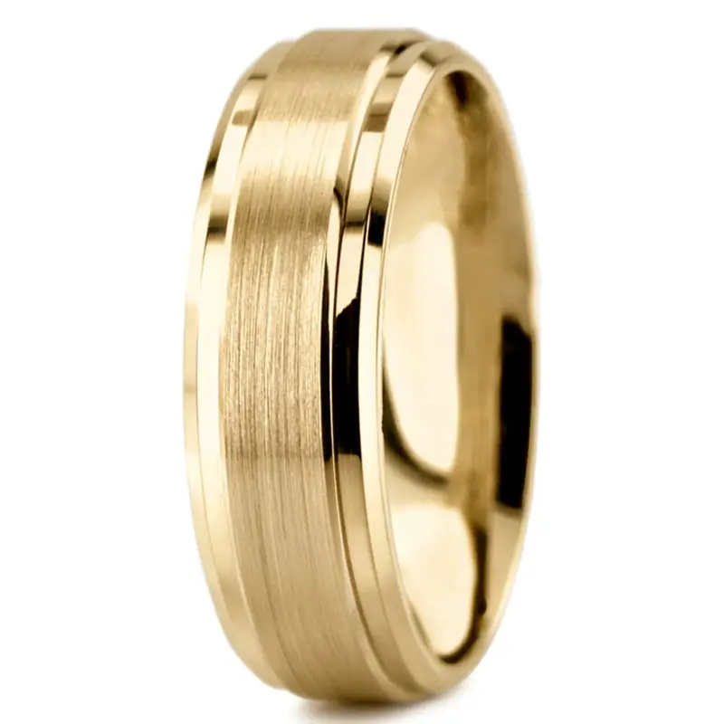 10K yellow gold 7mm. satin Double-Bevel-Edge-Wedding-Ring - alternate view 3