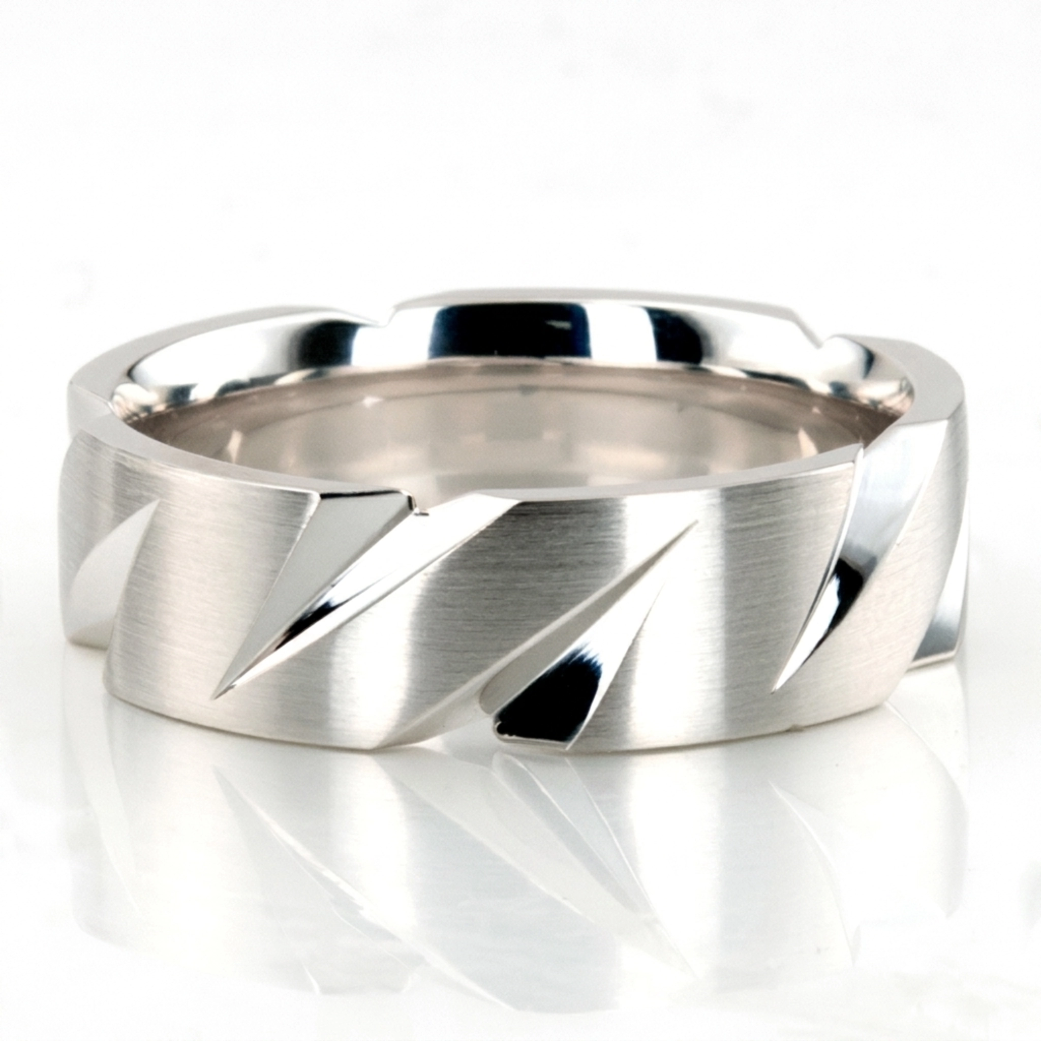 10K white gold 7mm. satin basic-carved-diamond-cut-wedding-ring - main view