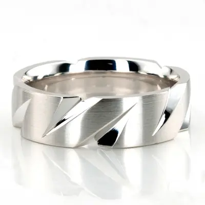 10K white gold 7mm. satin basic-carved-diamond-cut-wedding-ring - main view thumbnail