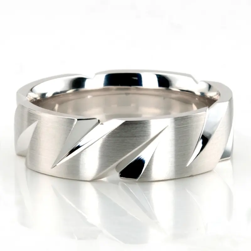 14K white gold 7mm. satin basic-carved-diamond-cut-wedding-ring - main view