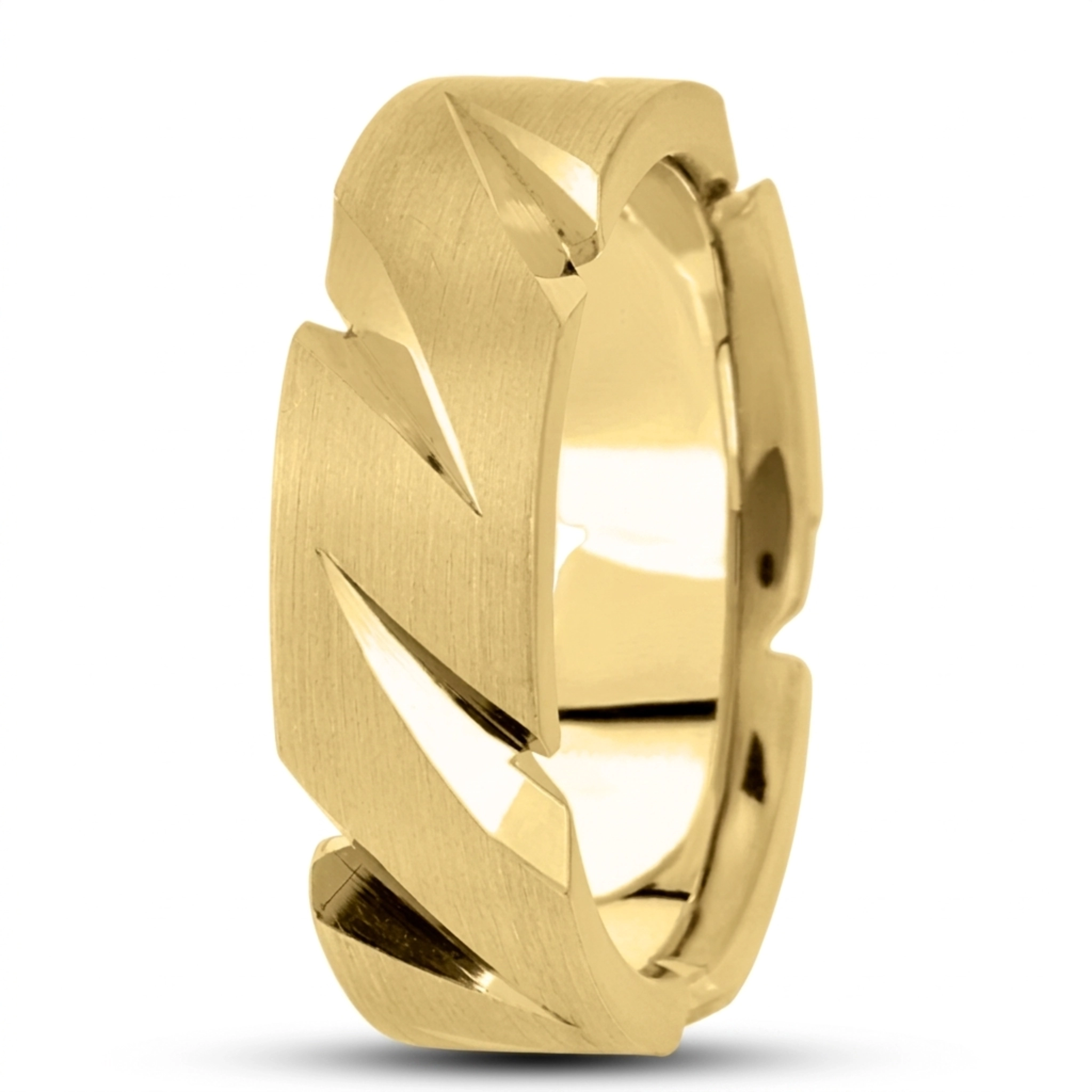 10K yellow gold 7mm. satin basic-carved-diamond-cut-wedding-ring - alternate view 3