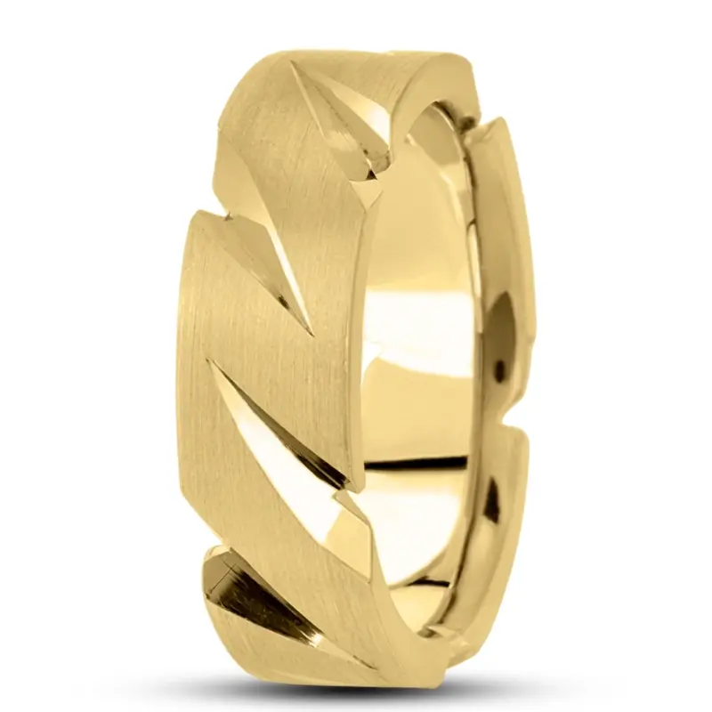 14K yellow gold 7mm. satin basic-carved-diamond-cut-wedding-ring - alternate view 3