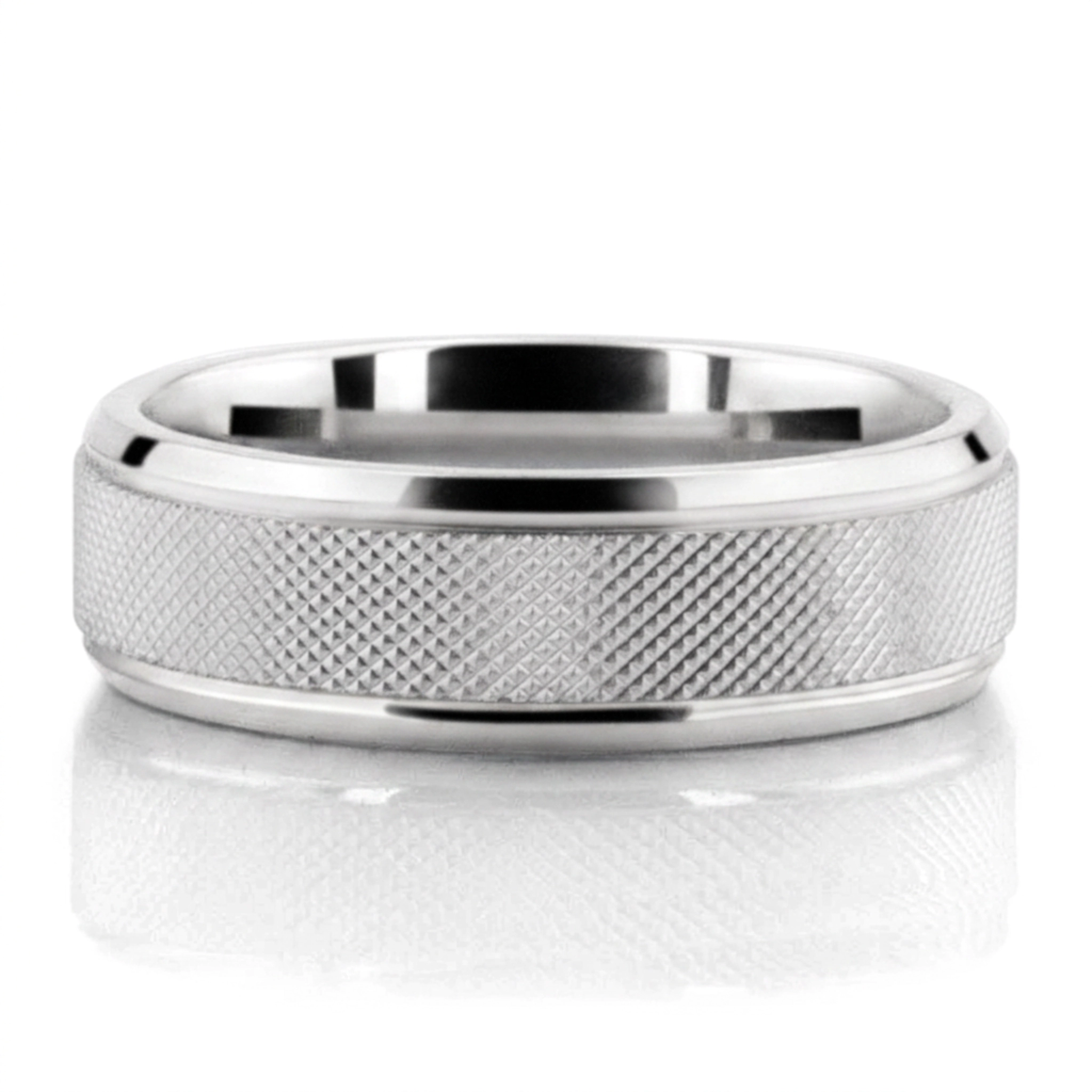 10K white gold 7mm. same as picture Mesh Inlay Two-Tone Wedding Ring - main view