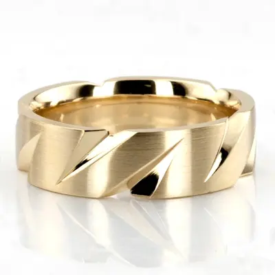 10K yellow gold 7mm. satin basic-carved-diamond-cut-wedding-ring - alternate view 2 thumbnail