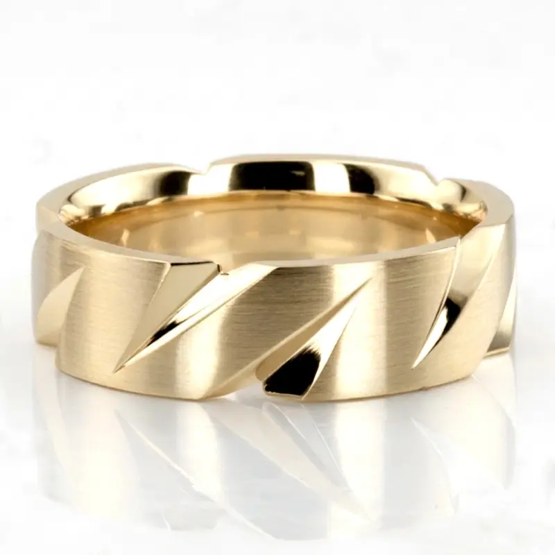 14K yellow gold 7mm. satin basic-carved-diamond-cut-wedding-ring - alternate view 2