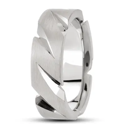 10K white gold 7mm. satin basic-carved-diamond-cut-wedding-ring - alternate view 4 thumbnail
