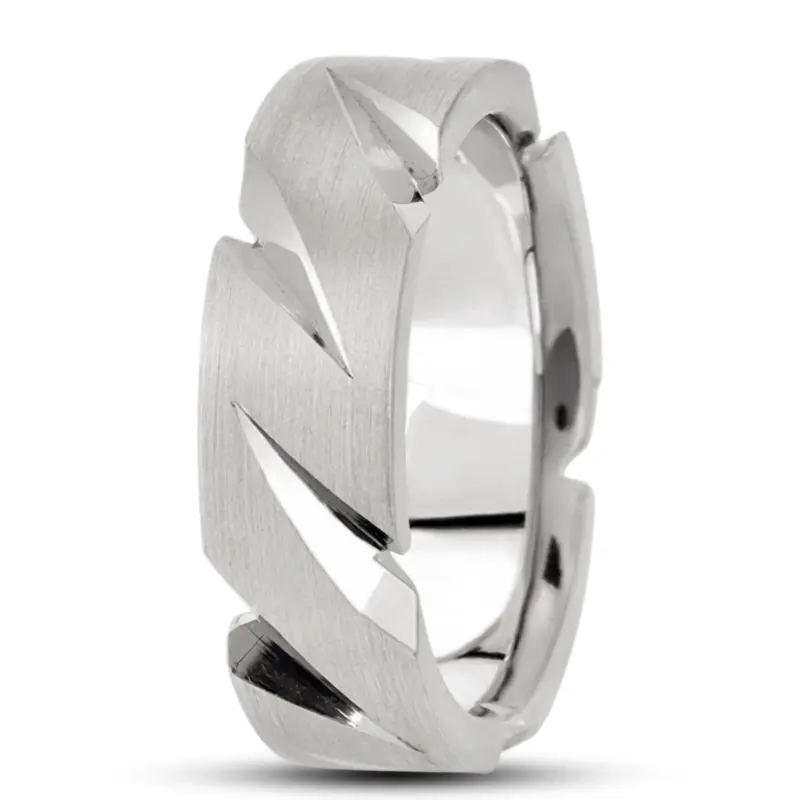 14K white gold 7mm. satin basic-carved-diamond-cut-wedding-ring - alternate view 4