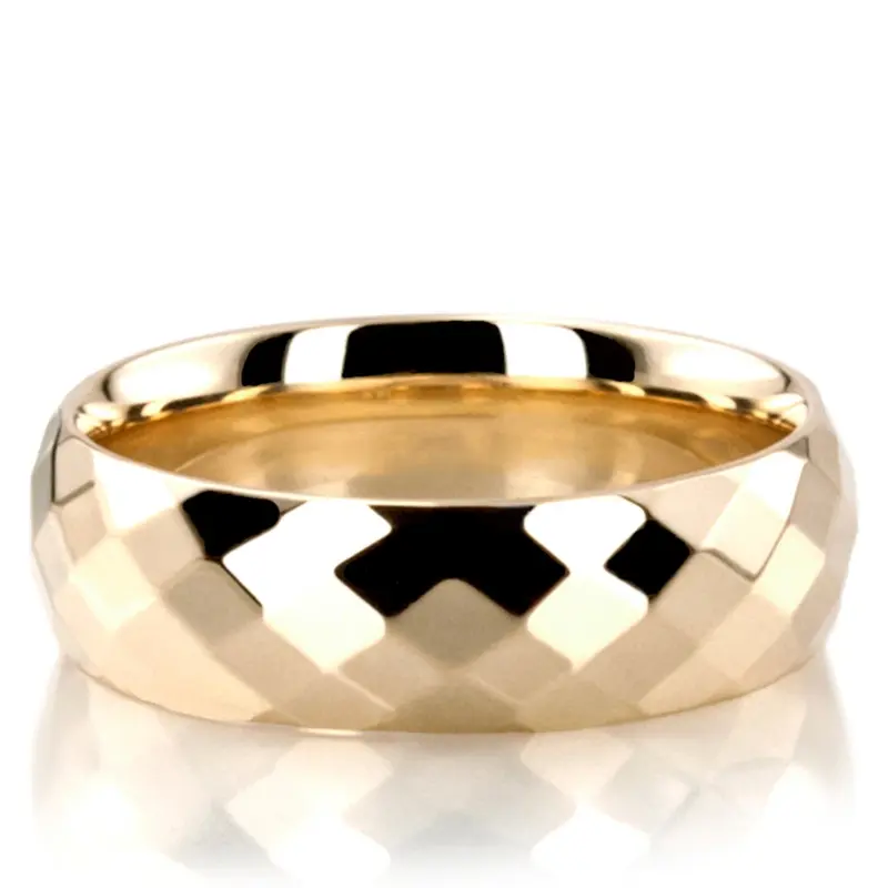 10K yellow gold 6mm. high polish basic-diamond-carved-wedding-band - alternate view 2