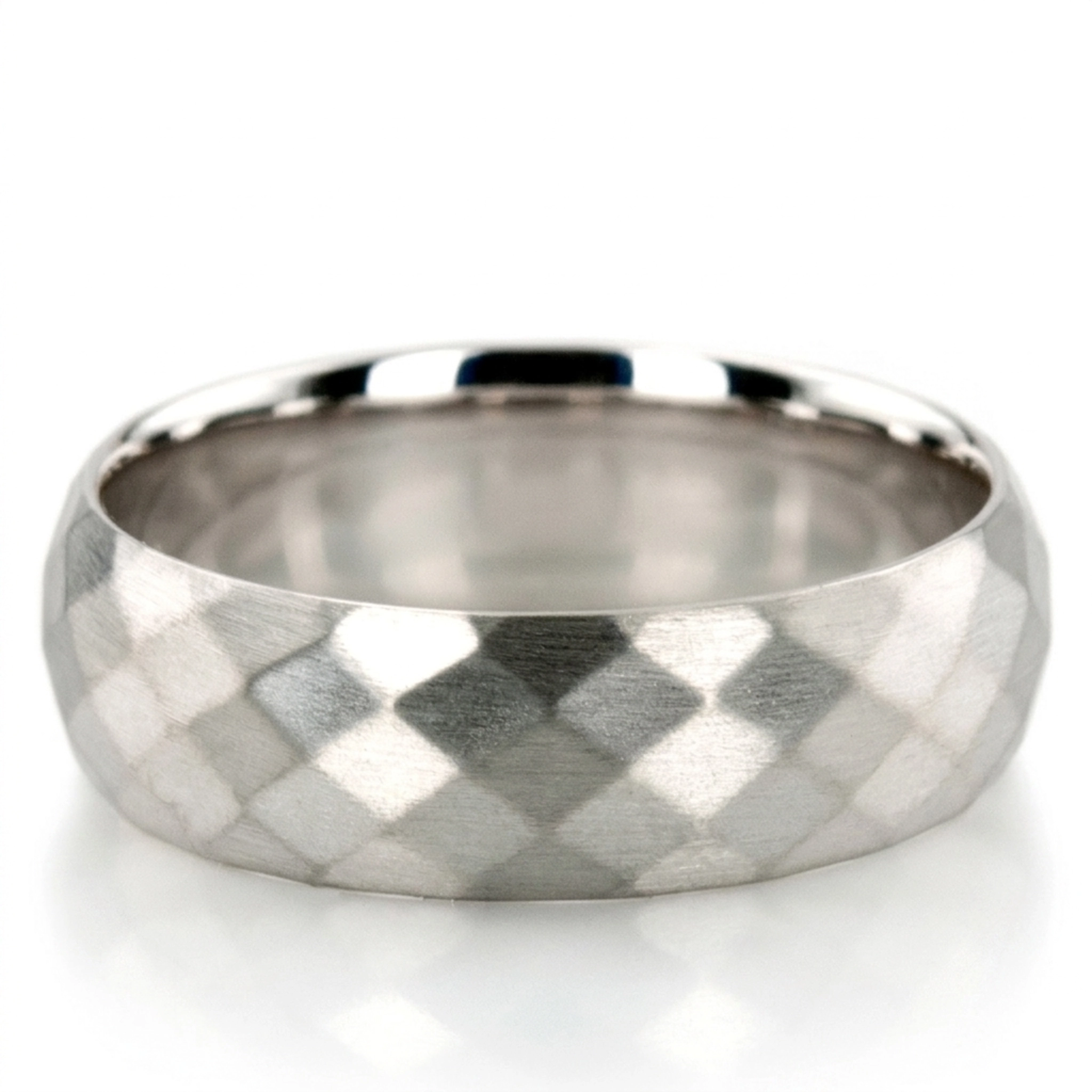 10K white gold 7mm. satin basic-diamond-carved-wedding-band - alternate view 6