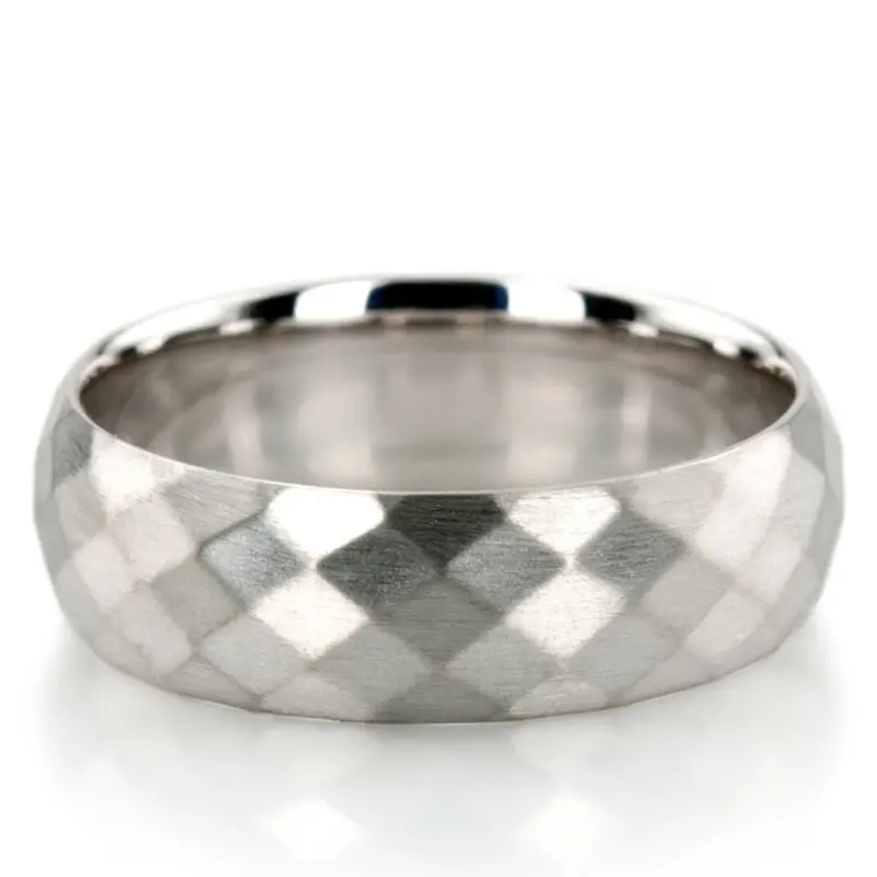 10K white gold 7mm. satin basic-diamond-carved-wedding-band - alternate view 6