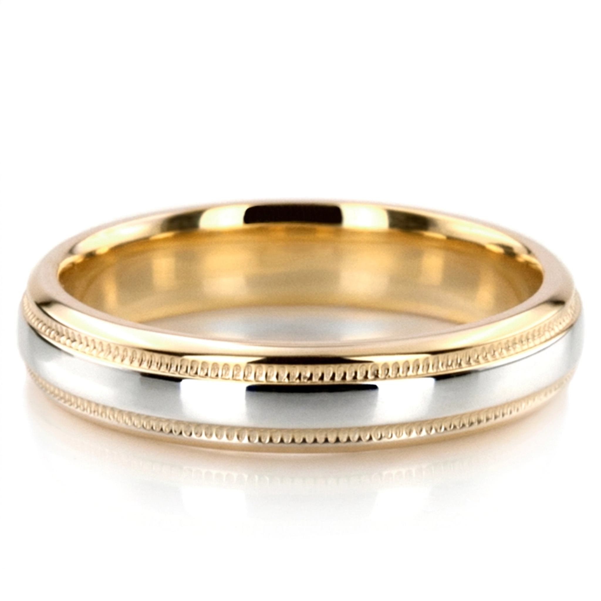 10K yellow-white-yellow gold 4mm. high polish basic-carved-wedding-bands - alternate view 8