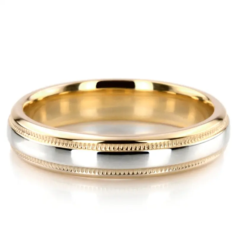 10K yellow-white-yellow gold 4mm. high polish basic-carved-wedding-bands - alternate view 8
