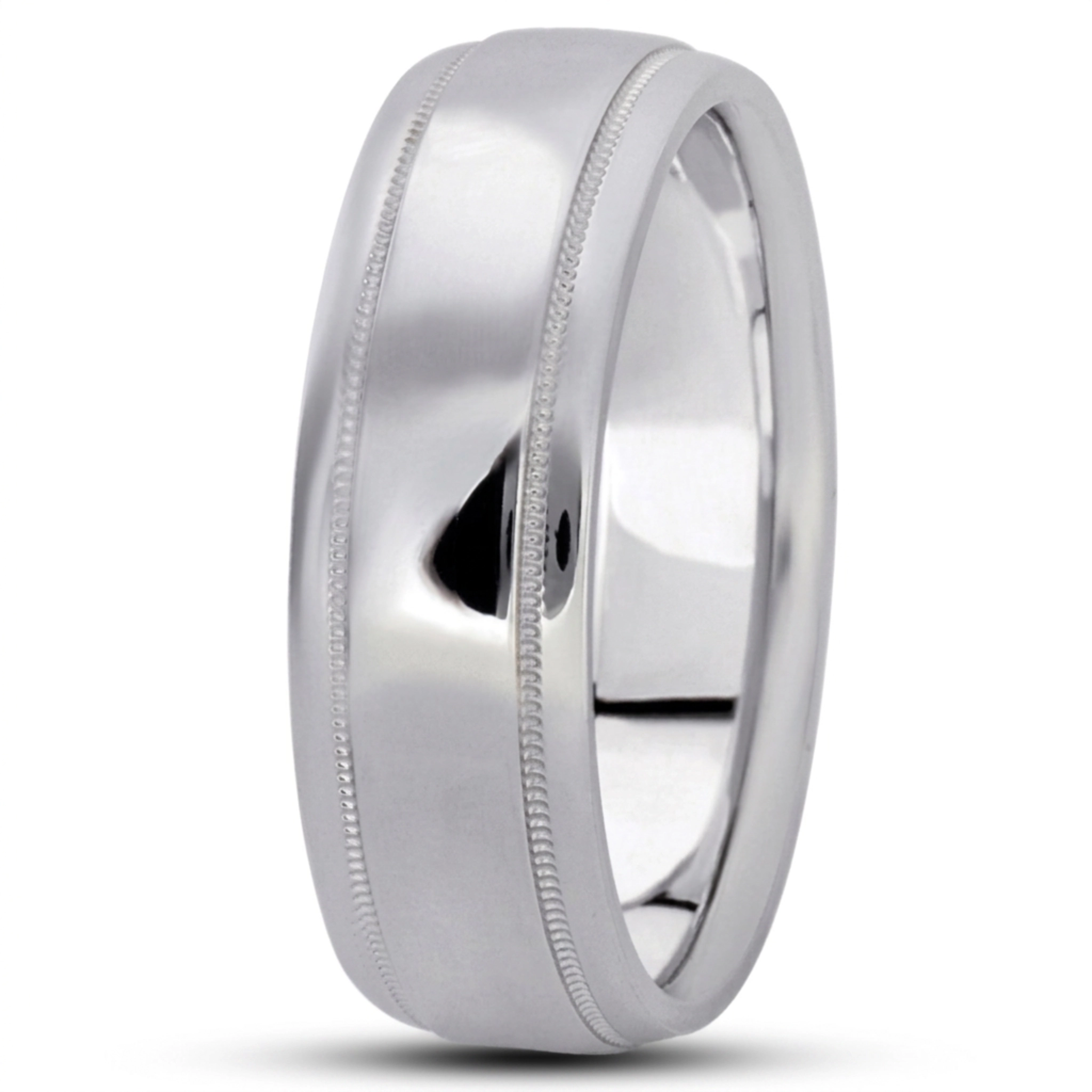 10K white gold 7mm. high polish basic-carved-wedding-bands - alternate view 4