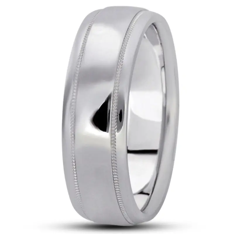 10K white gold 7mm. high polish basic-carved-wedding-bands - alternate view 4