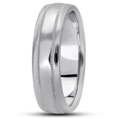 Simple Round Diamond Carved Wedding Ring - view 5 of 10