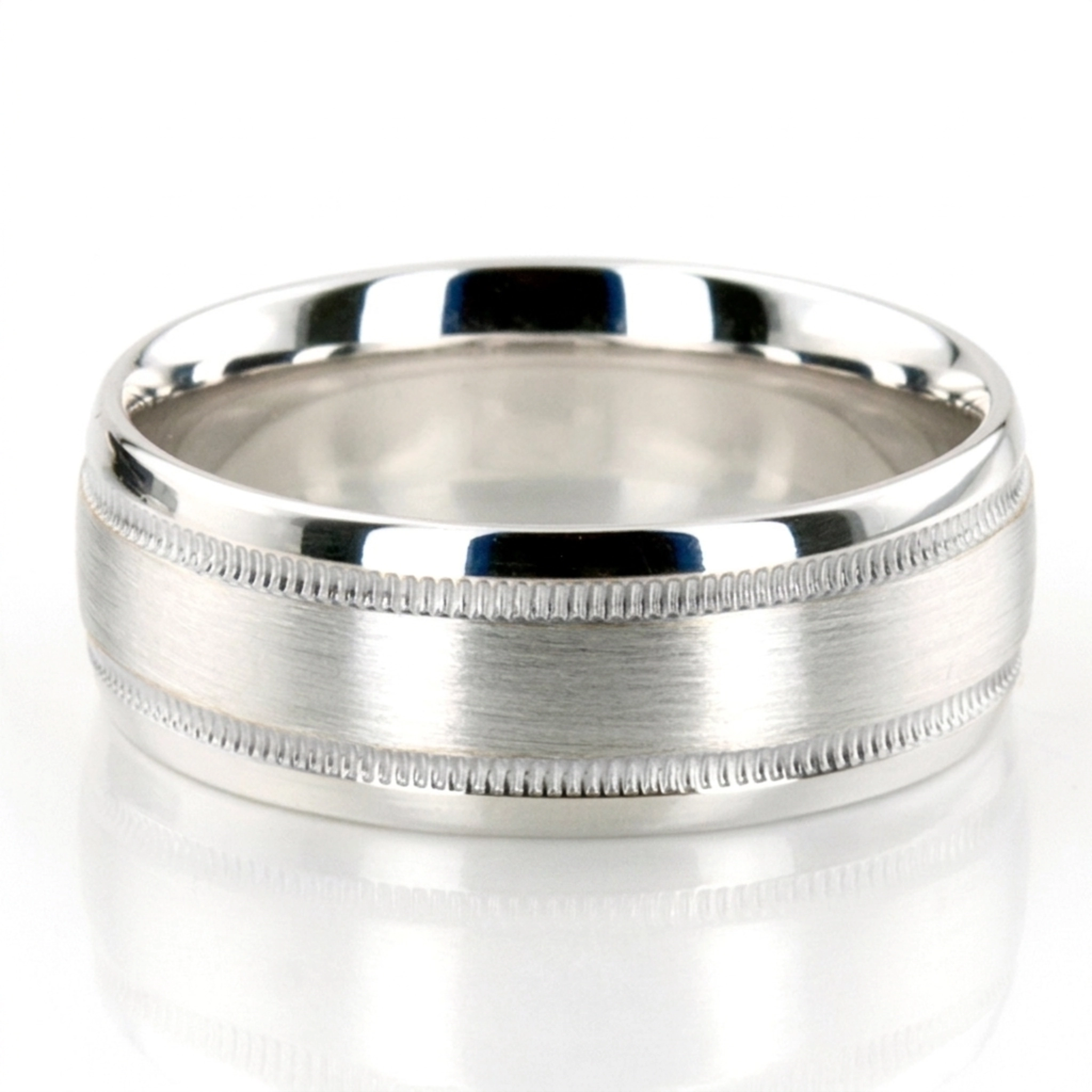 10K white gold 7mm. satin milgrain-satin-basic-carved-wedding-band - alternate view 4