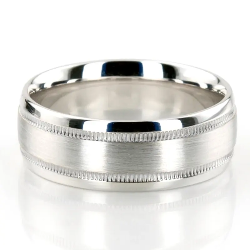14K white gold 7mm. satin milgrain-satin-basic-carved-wedding-band - alternate view 4