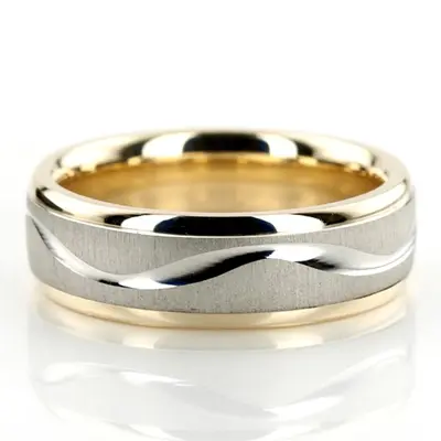 Elegant Wave Design Two-Tone Wedding Ring 