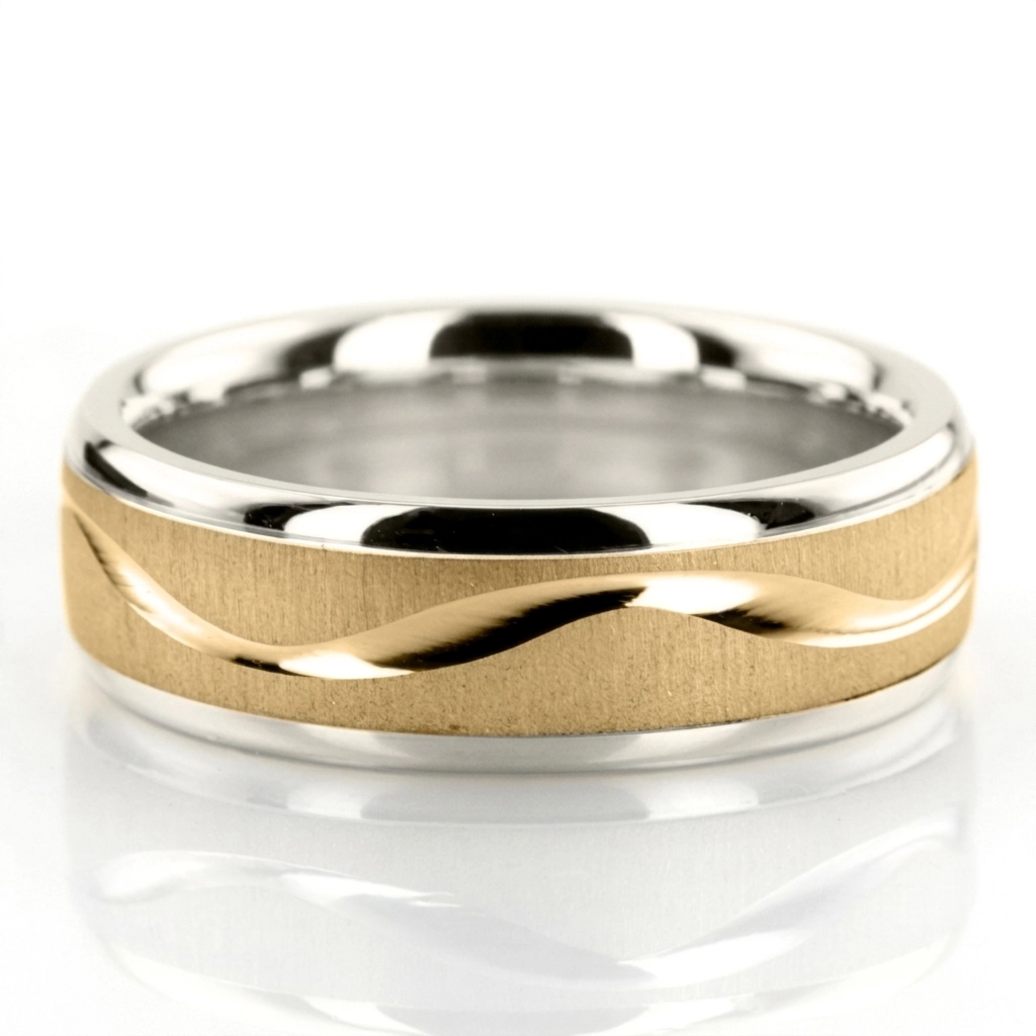 10K white-yellow-white gold 6.5mm cross satin two-tone-wedding-band - alternate view 2