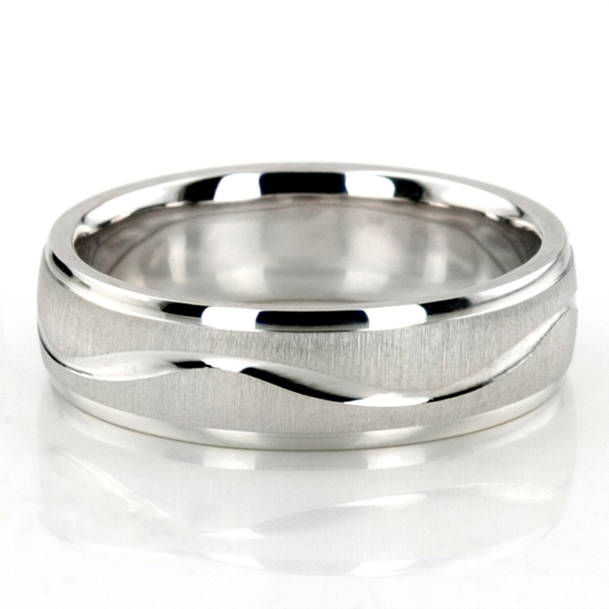 10K white gold 6.5mm cross satin two-tone-wedding-band - alternate view 4