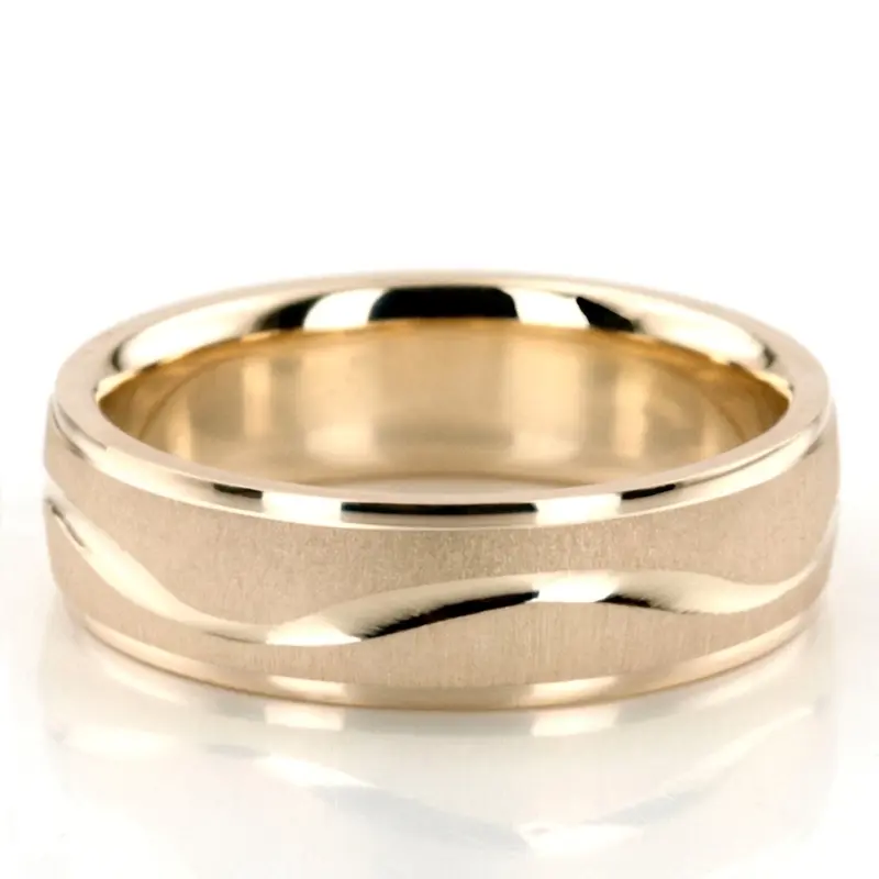 14K yellow gold 6.5mm cross satin two-tone-wedding-band - alternate view 6