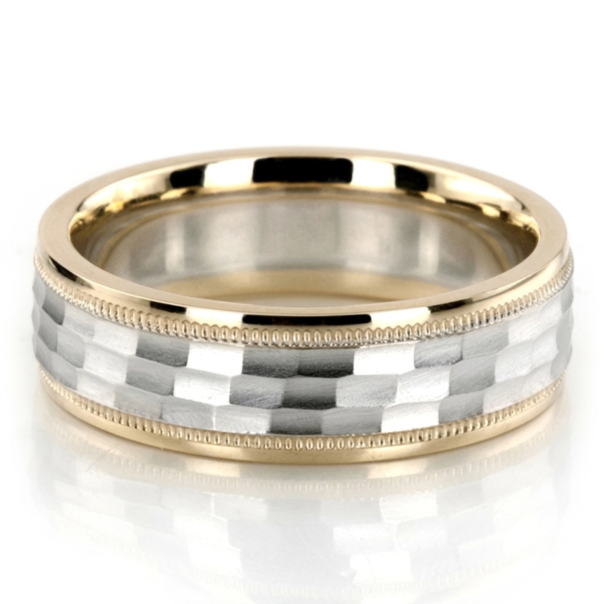 10K yellow-white-yellow gold 6mm. same as picture diamond-carved-wedding-band - main view