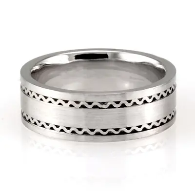 Unique Grooved Handmade Wedding Band  - view 1 of 2