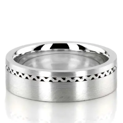 Wave Motif Satin Basic Designer Wedding Band  - view 1 of 4